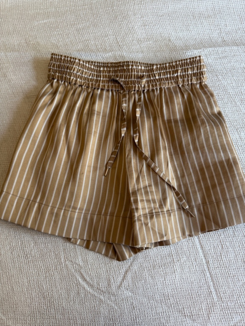 Sandro Tan and White Striped High-Waist Shorts